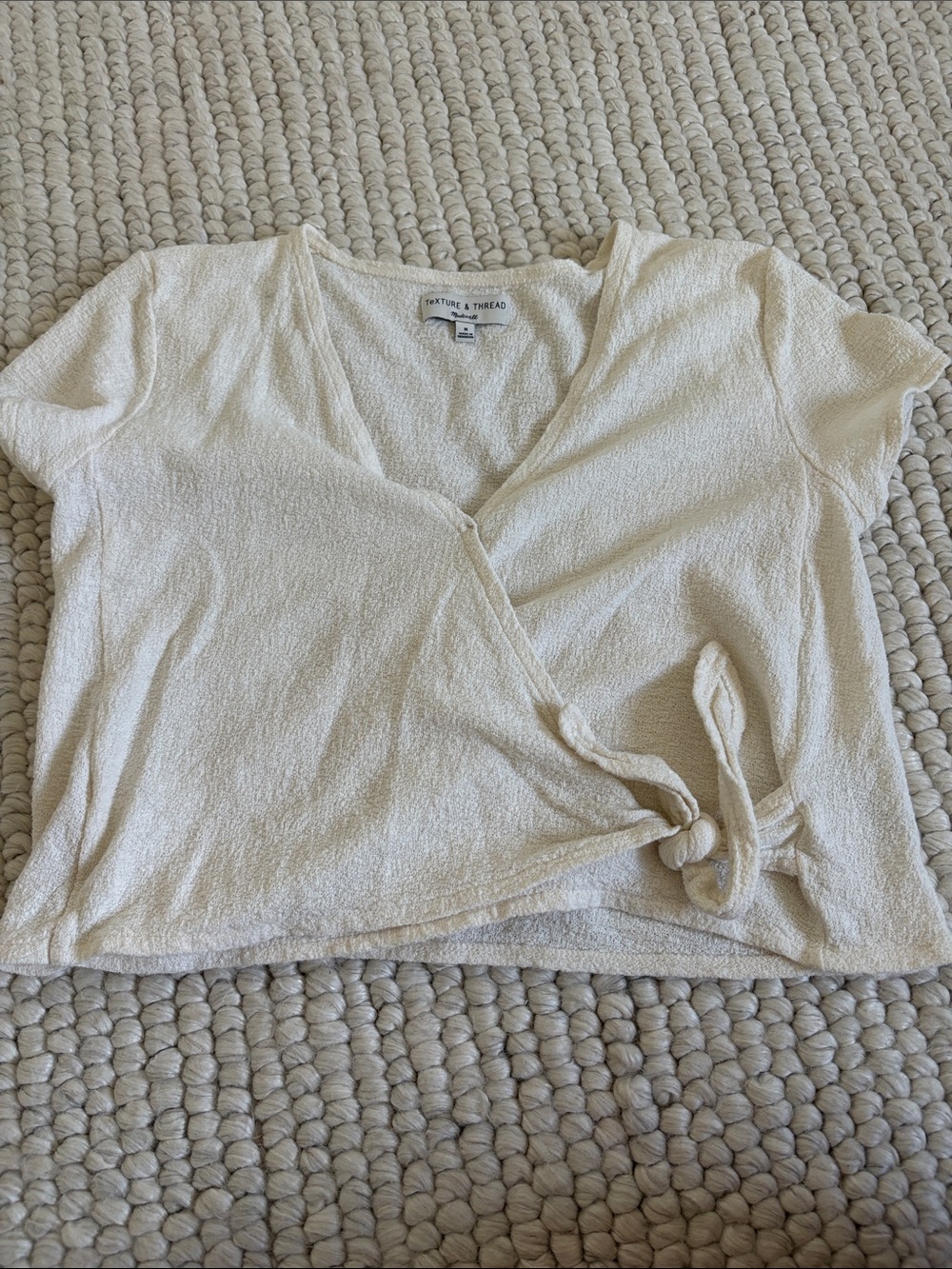 Madewell Textured Cream Wrap Crop Top